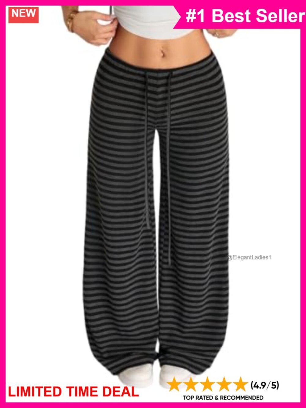 Striped Wide Leg Drawstring Palazzo Pants Relaxed Lounge